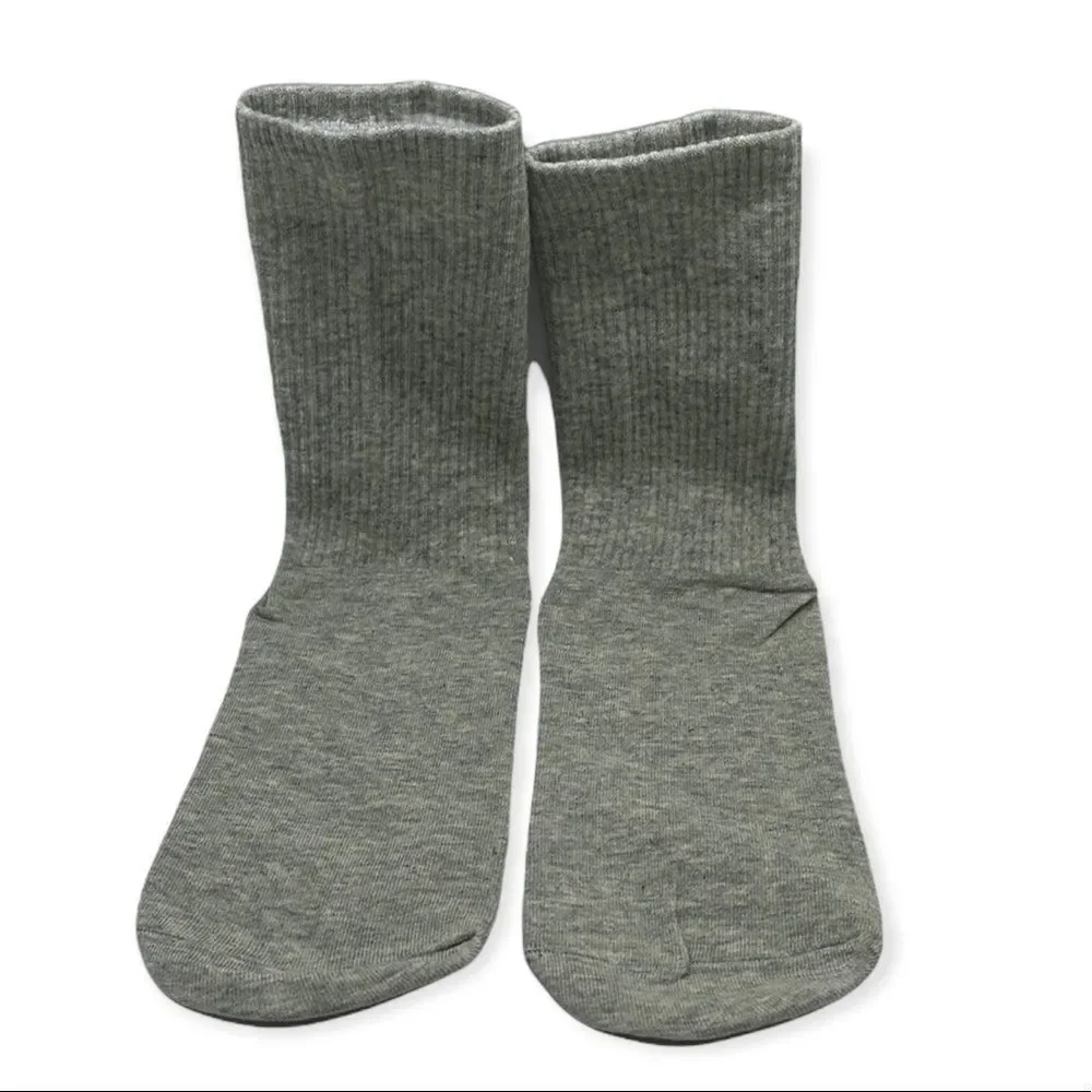 NWT Wool + Pepper Co. PLEASE PRESS SNOOZE Heather Grey Ribbed Crew Socks